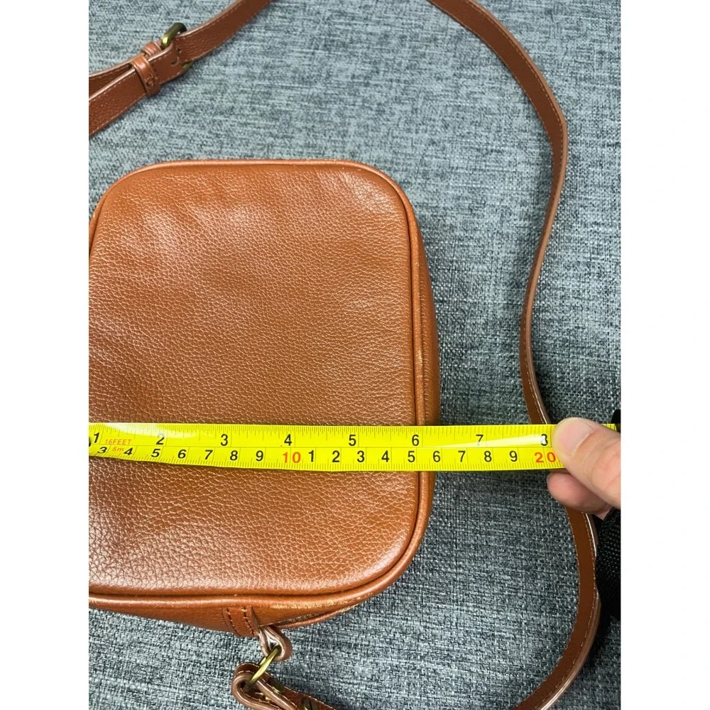 J.Crew Cognac Brown Pebbled Leather Camera Crossbody Bag Brass Hardware